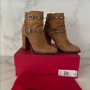 Valentino Garavani Brown Suede Rockstud Ankle Boots
